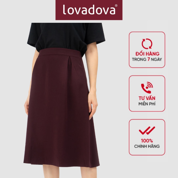 [HCM] Chân váy, khóa kéo sau, eo thun Lovadova 20S11C001 - Màu cherry