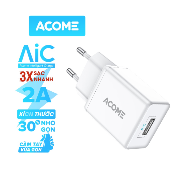 Củ sạc 1 cổng USB-A ACOME AC04 - Trắng