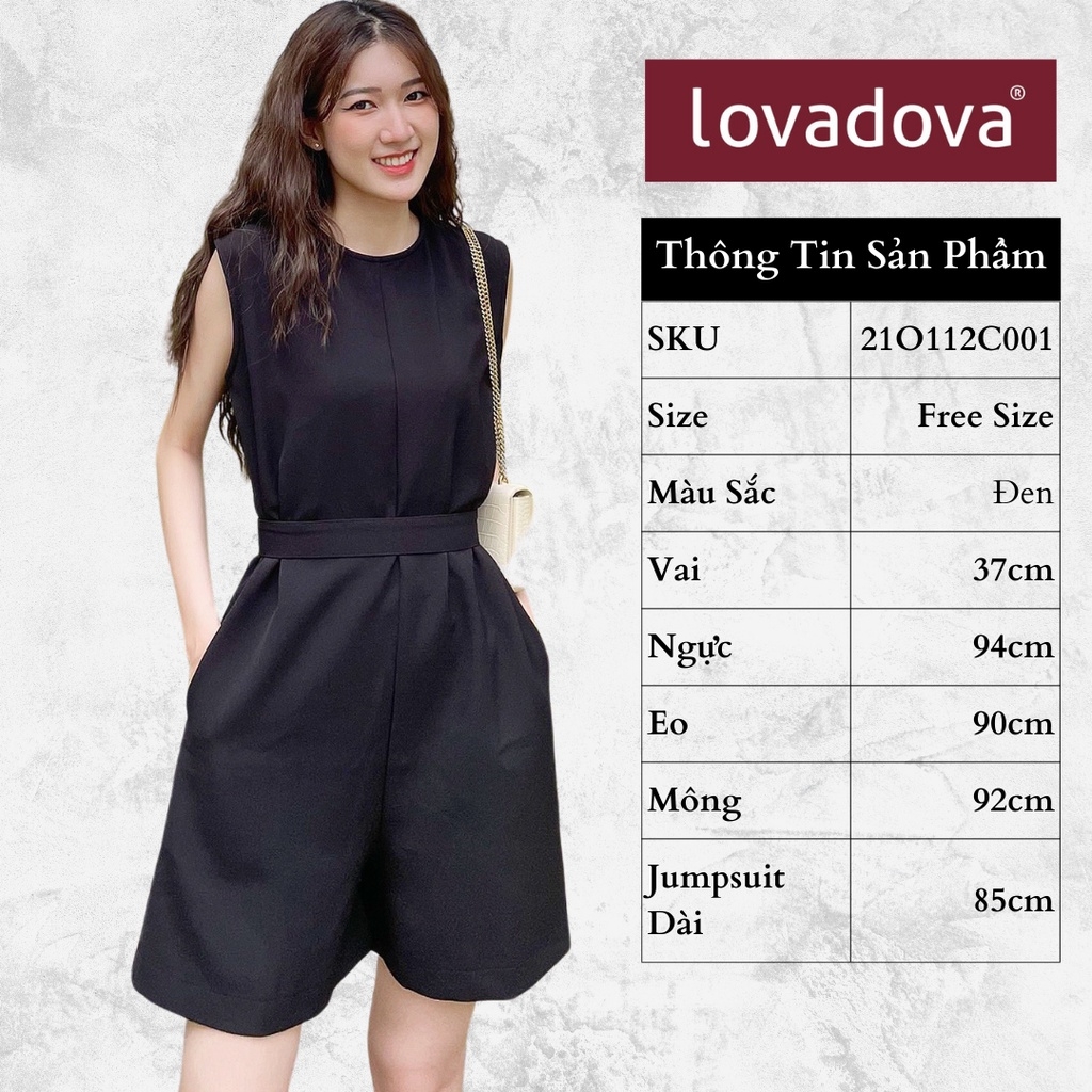 [HCM] Jumpsuit cách điệu nhún eo, có hai túi, khóa kéo sau Lovadova 21O12C001 - Đen