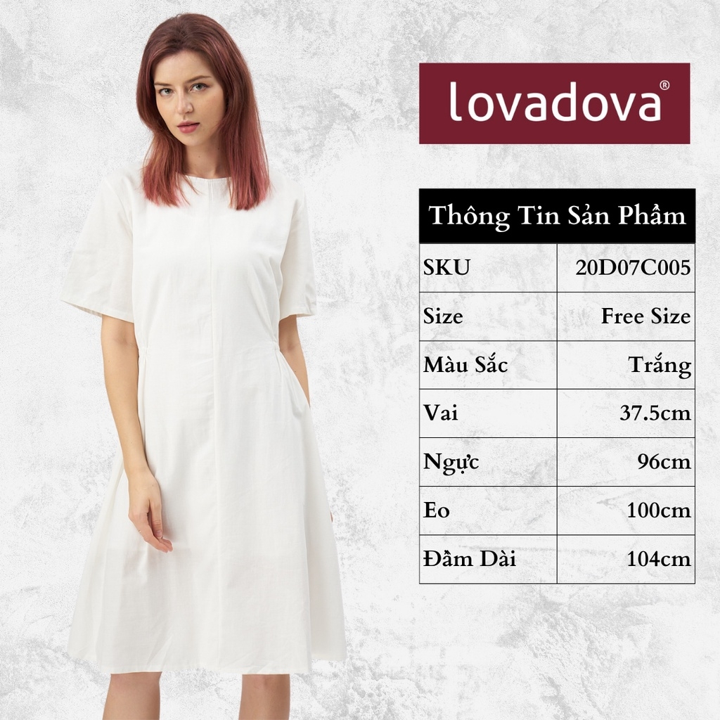 [HCM] Đầm suông cổ tròn nhún eo Lovadova 20D07C005 - Trắng