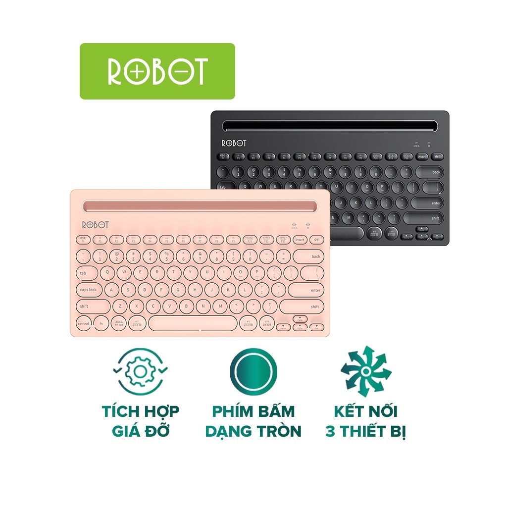 Bàn phím đa năng ROBOT KB10 - Kết nối không dây 2.4Gz và Bluetooth - Đen