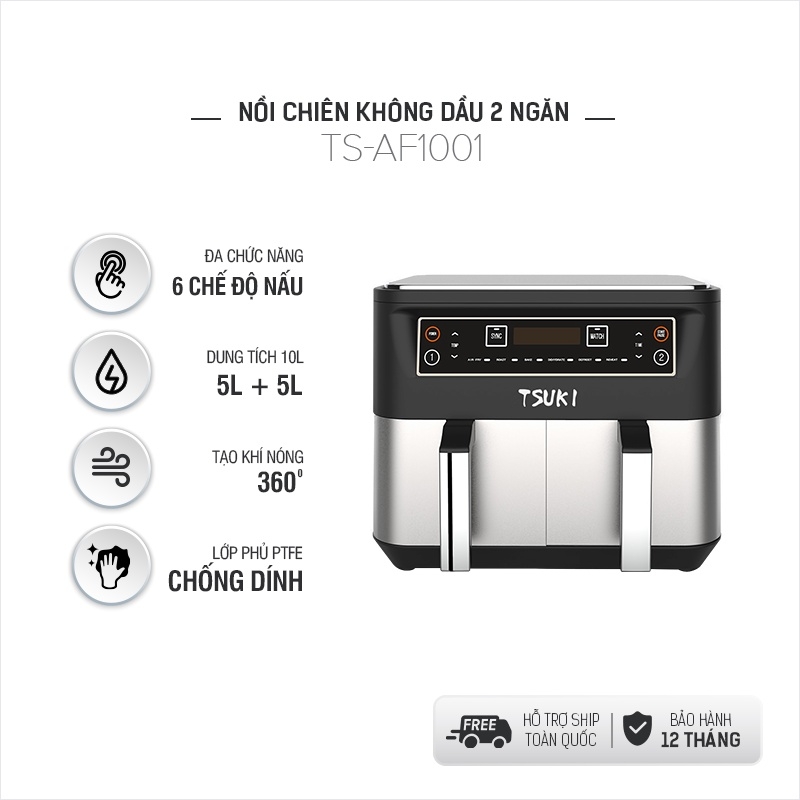 Nồi chiên không dầu Tsuki TS-AF1001 - 2 ngăn riêng biệt - 10L