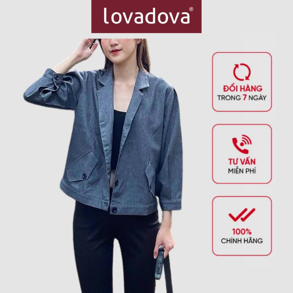 [HCM] Áo khoác kiểu nữ, dài tay, cách điệu giả vest Lovadova 21O10C001- Xám