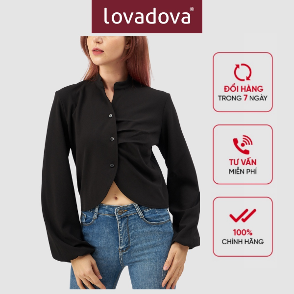 [HCM] Áo croptop tay nhún Lovadova 20B10C002 - Đen