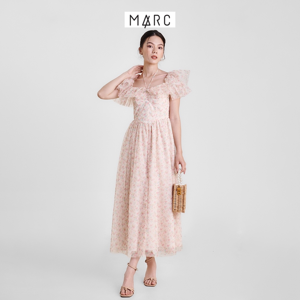 [HCM] Đầm maxi nữ MARC FASHION hoa lưới trễ vai smocking lưng TRVH0404