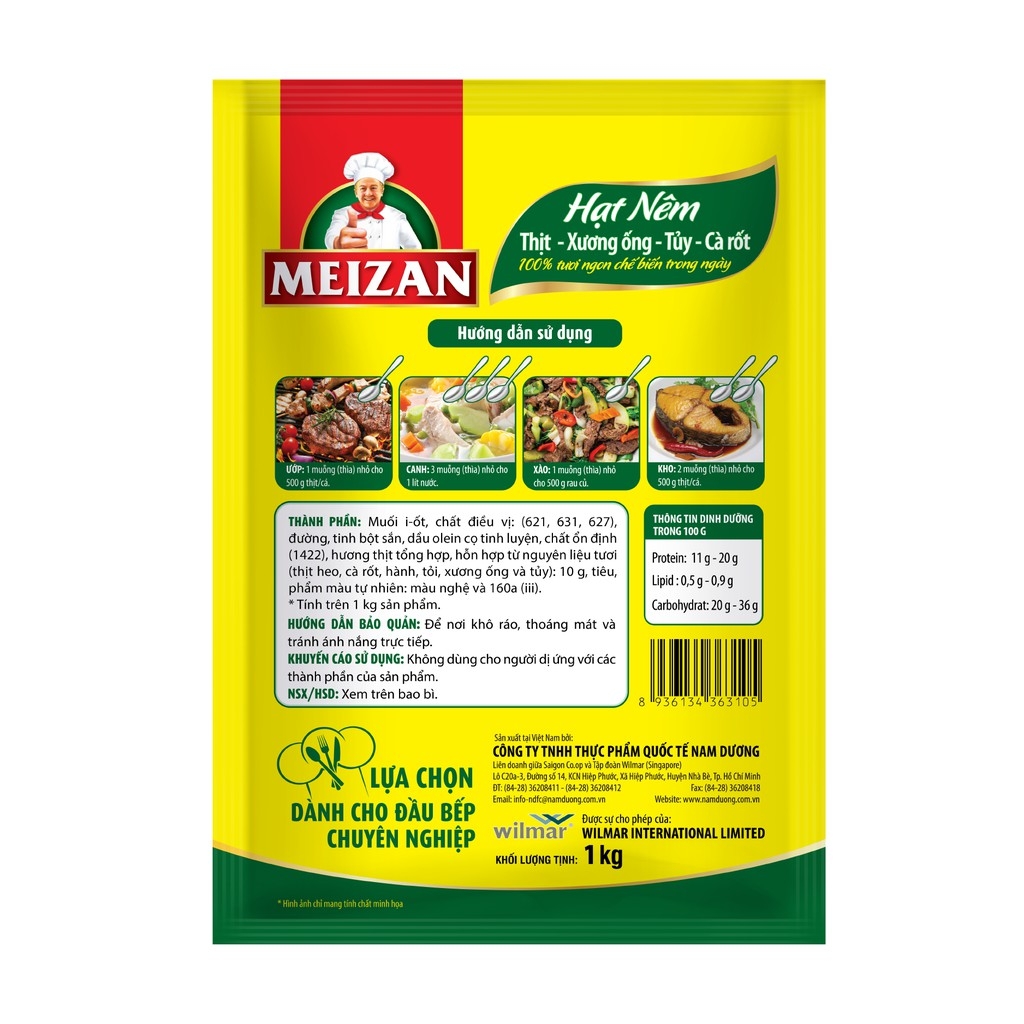 Hạt nêm Meizan thịt, xương ống, tủy, cà rốt - Vị heo - Gói 1kg