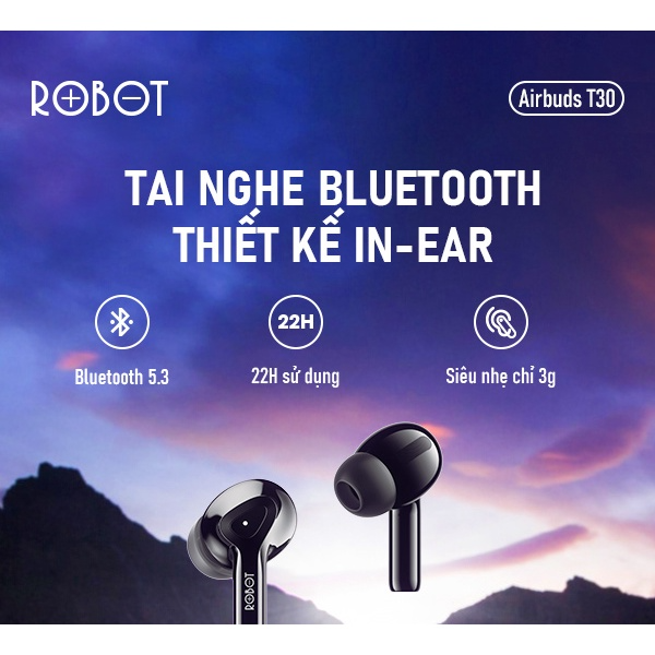 Tai nghe Bluetooth in-ear ROBOT Airbuds T30 - Đen