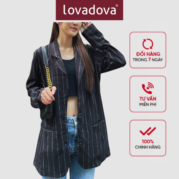 [HCM] Áo khoác vest kiểu, dài tay, cách điệu có túi hai bên Lovadova 21O12C003 - Đen