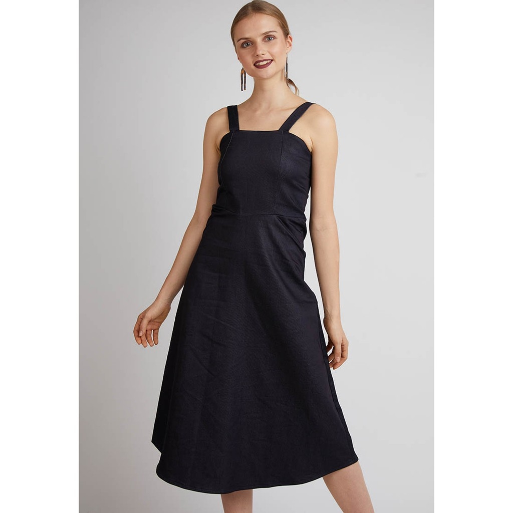 [HCM] Đầm dây jean thân sau cột dây Lovadova 19D09C001 - Xanh đen