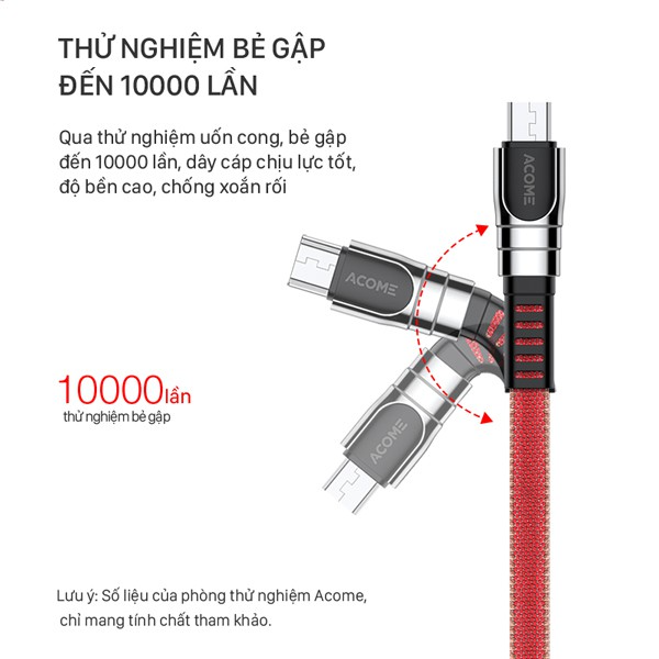 Cáp sạc và truyền dữ liệu Micro USB 2.4A ACOME AKM-010 1M - Đỏ, nâu