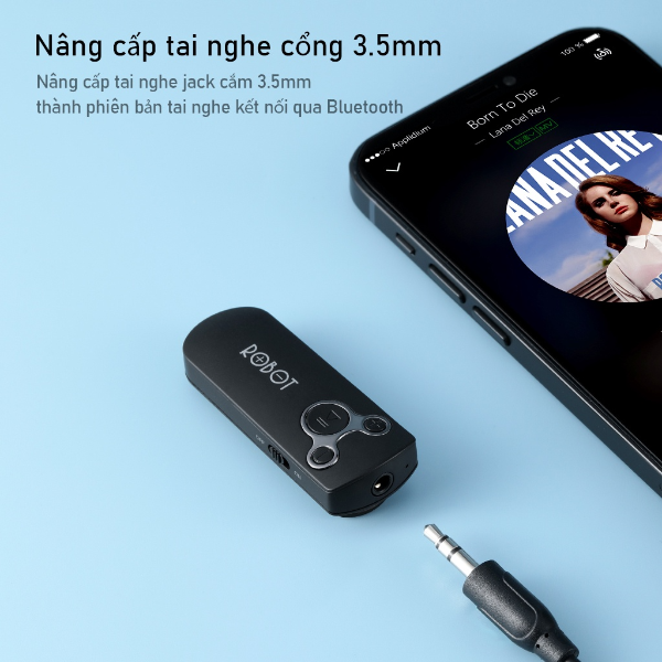 Bộ thu phát nhạc ROBOT RS10 Bluetooth 5.0 - Jack AUX 3.5mm - Đen