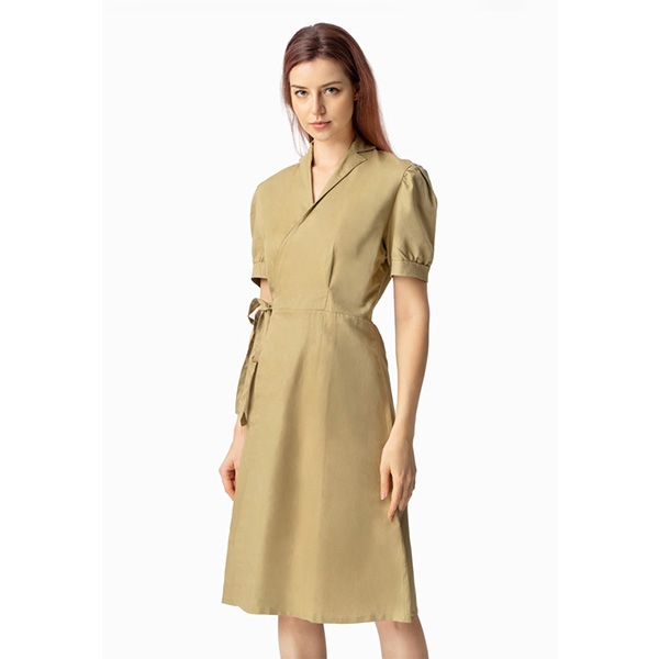[HCM] Đầm cổ vest cột eo Lovadova 20D11C001 - Rêu
