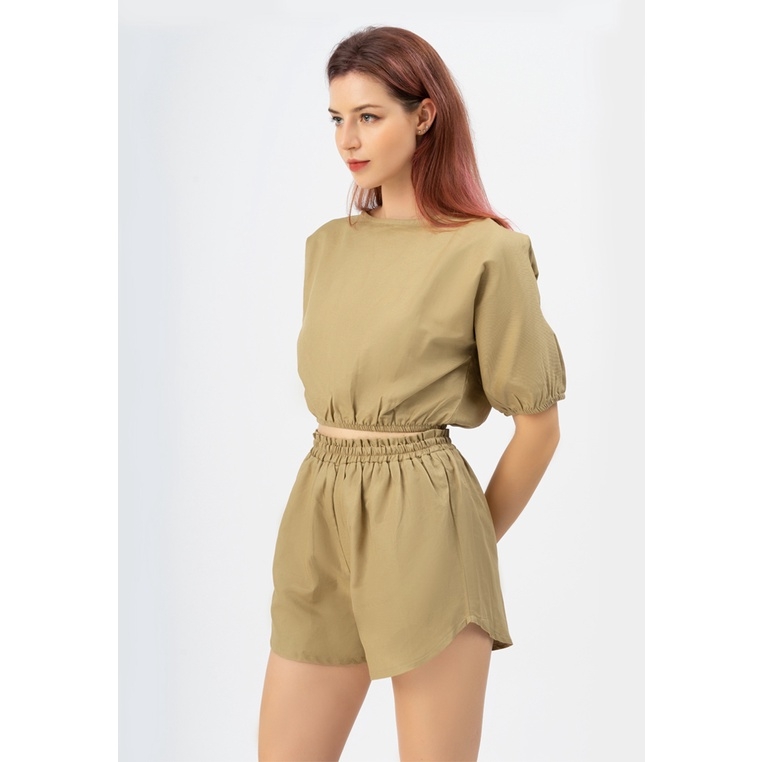 [HCM] Set đồ bộ, dài tay, cách điệu nhún eo, hai tay áo Lovadova 20O09C002 - Nude