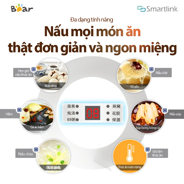 Nồi nấu chậm Bear DDZ-A08D1 0.8L - Be