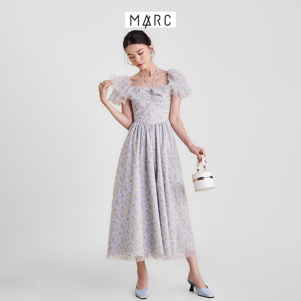 [HCM] Đầm maxi nữ MARC FASHION hoa lưới trễ vai smocking lưng TRVH0404