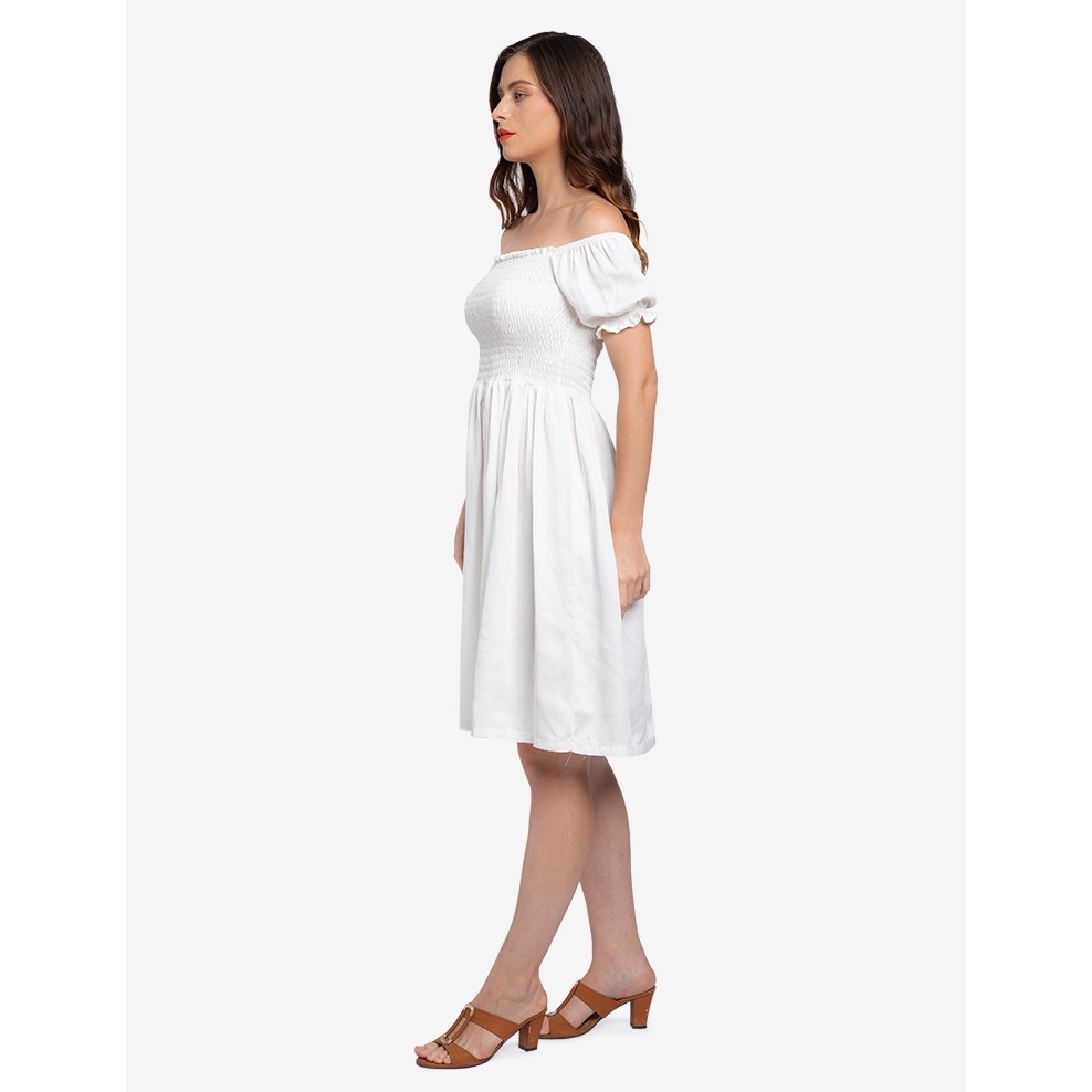 [HCM] Đầm trễ vai nhún thun Lovadova 19D03C002 - Trắng