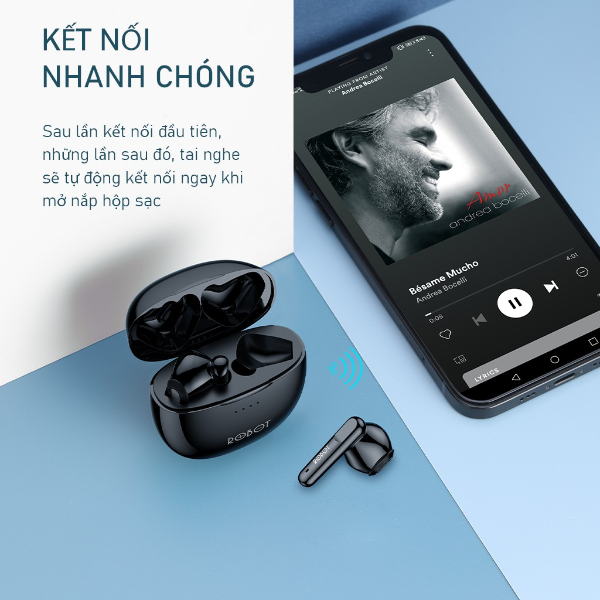 Tai nghe Bluetooth TWS Semi in-ear ROBOT Airbuds T10 - Đen