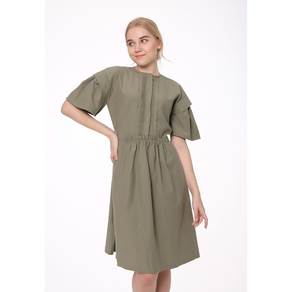 [HCM] Đầm xòe xếp ly tay kiểu Lovadova 19D11C007 - Nâu xám