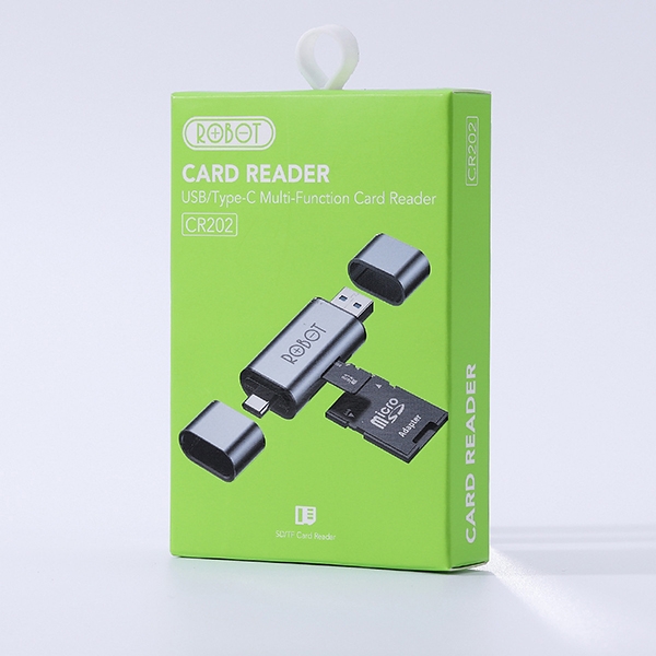 Thiết bị đọc thẻ nhớ ROBOT CR202 - Cổng kết nối USB/Type-C - Bạc