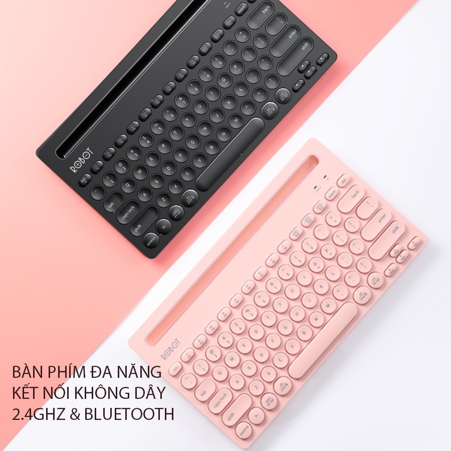 Bàn phím đa năng ROBOT KB10 - Kết nối không dây 2.4Gz và Bluetooth - Đen