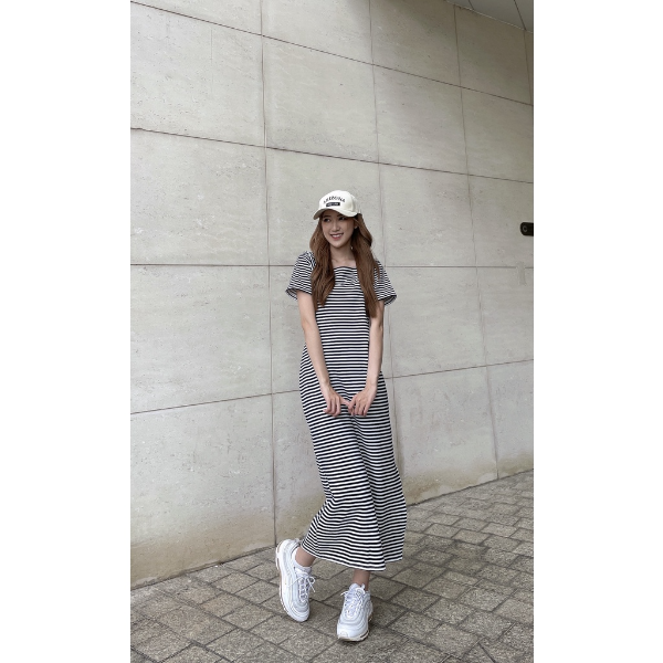 [HCM] Đầm dáng suông, ngắn tay Lovadova 20D01C005 - Sọc đen