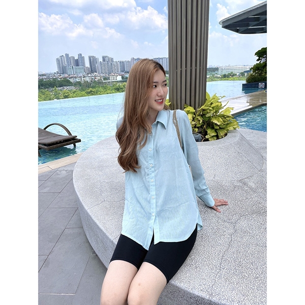 [HCM] Áo sơ mi dài tay cách điệu đuôi tôm Lovadova 20B11C001 - Xanh