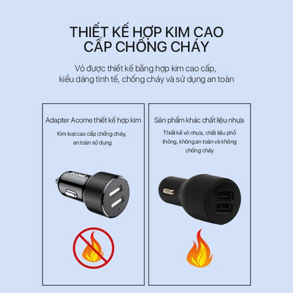 Tẩu sạc ô tô 2 cổng USB-A 2.4A ACOME ACC03 - Đen