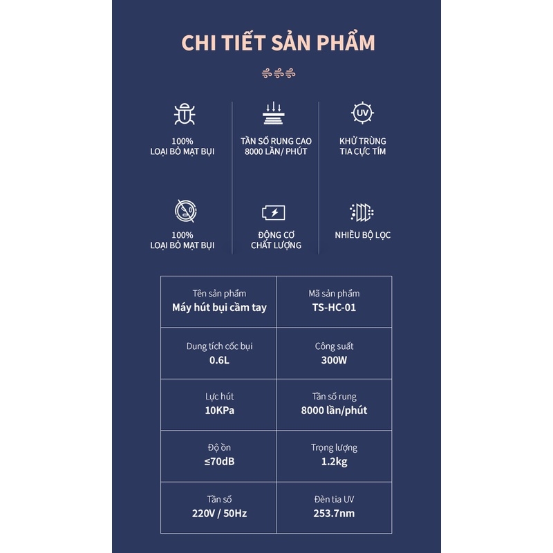 Máy hút bụi giường nệm cầm tay TSUKI TS-HC01