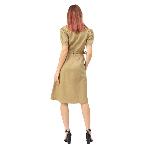 [HCM] Đầm cổ vest cột eo Lovadova 20D11C001 - Rêu