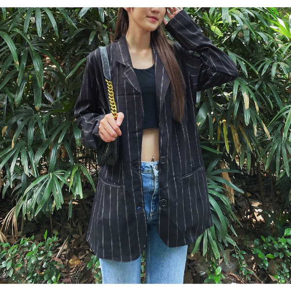 [HCM] Áo khoác vest kiểu, dài tay, cách điệu có túi hai bên Lovadova 21O12C003 - Đen