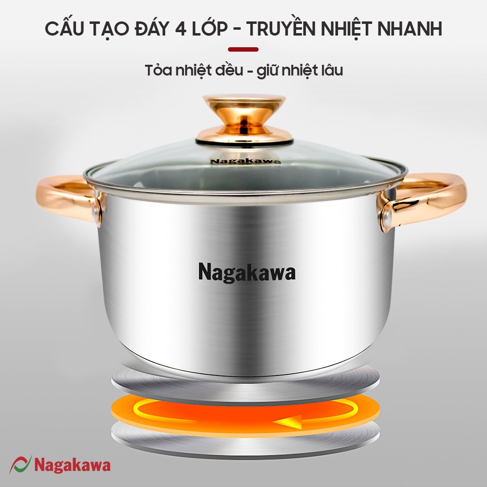 Bộ 3 nồi inox Nagakawa NAG1306 size 16, 20, 24cm