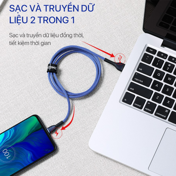 Cáp sạc và truyền dữ liệu Type-C 3A  ACOME ASC-010 1M - Xanh