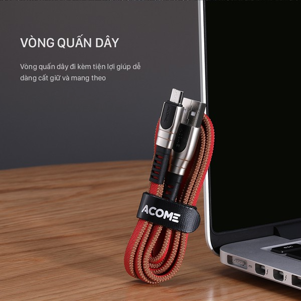 Cáp sạc và truyền dữ liệu Micro USB 2.4A ACOME AKM-010 1M - Đỏ, nâu