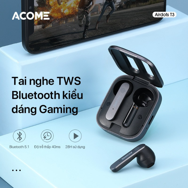 Tai nghe Bluetooth TWS gaming ACOME Airdots T3 - Xám đen