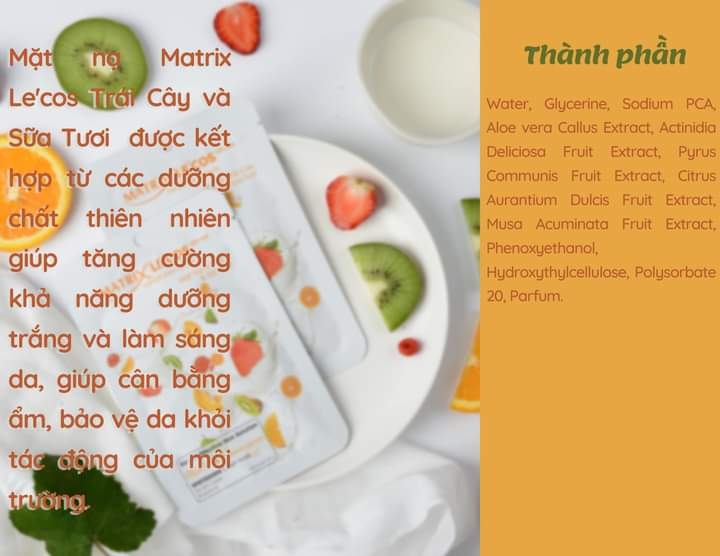 Mặt nạ Matrix Le'cos trái cây & sữa tươi - Gói 30g
