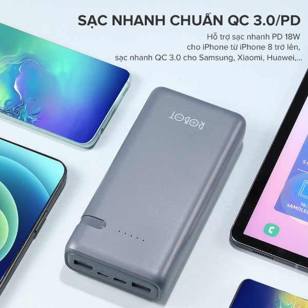 Pin dự phòng 20000mAh sạc nhanh 18W ROBOT RT21 - Xám