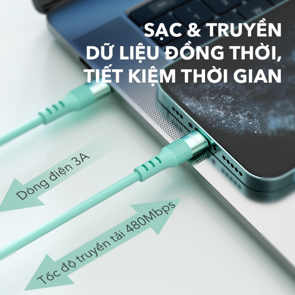 Cáp sạc nhanh dây silicon cho iPhone ACOME ACL-010S - Xanh