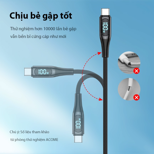 Cáp sạc nhanh hiển thị công suất Type-C to Type-C ACOME APD100 1M - Đen