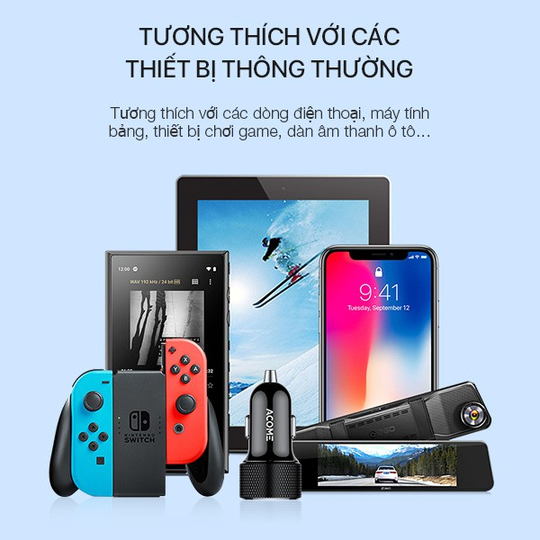 Tẩu sạc ô tô 2 cổng USB-A 2.4A ACOME ACC03 - Đen