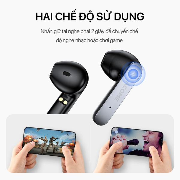 Tai nghe Bluetooth TWS gaming ACOME Airdots T3 - Xám đen