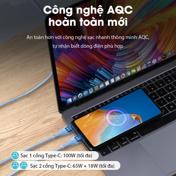 Cáp sạc nhanh 2 cổng Type-C ACOME ACC-012 - Xanh