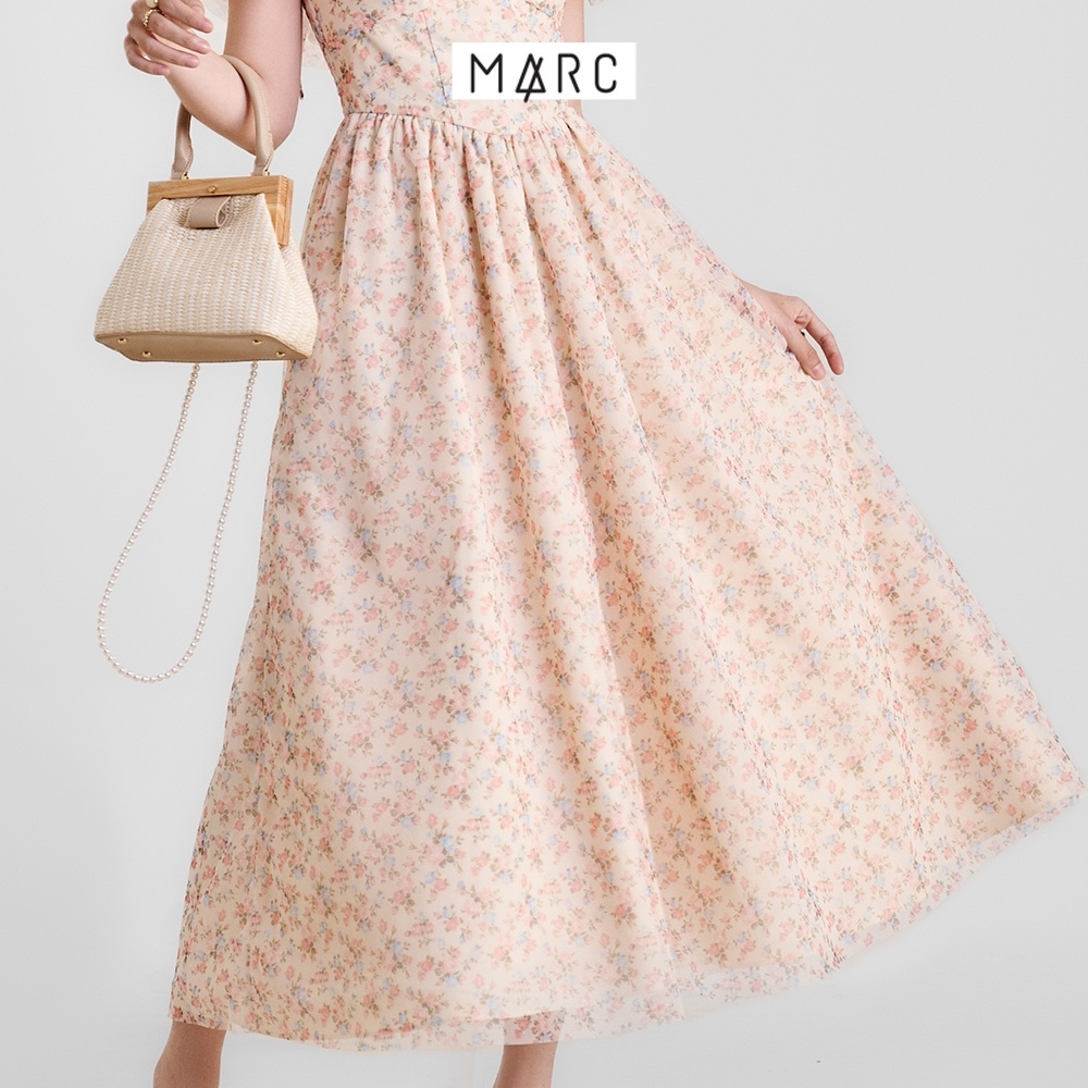 [HCM] Đầm maxi nữ MARC FASHION hoa lưới trễ vai smocking lưng TRVH0404