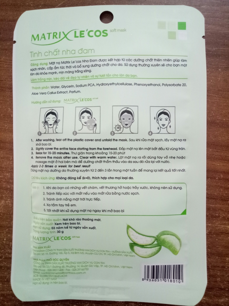 Mặt nạ Matrix Le'cos nha đam (Hộp 20 chiếc x 30g)