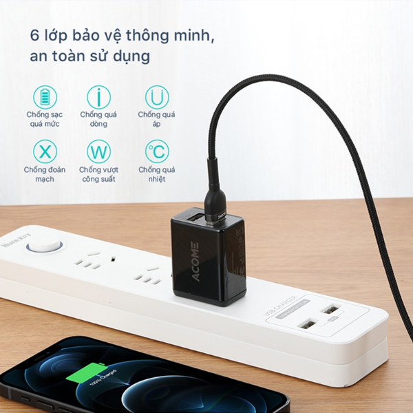 Củ sạc 2 cổng USB ACOME AC03U - Đen