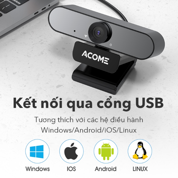 Webcam Full HD 1080p ACOME AWC11 - Hỗ trợ mic - Đen