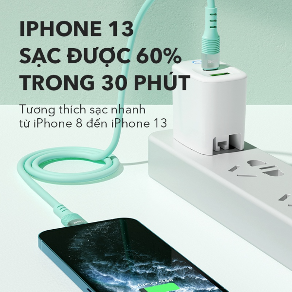 Cáp sạc nhanh dây silicon cho iPhone ACOME ACL-010S - Xanh