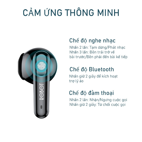 Tai nghe Bluetooth TWS Semi in-ear ROBOT Airbuds T10 - Đen