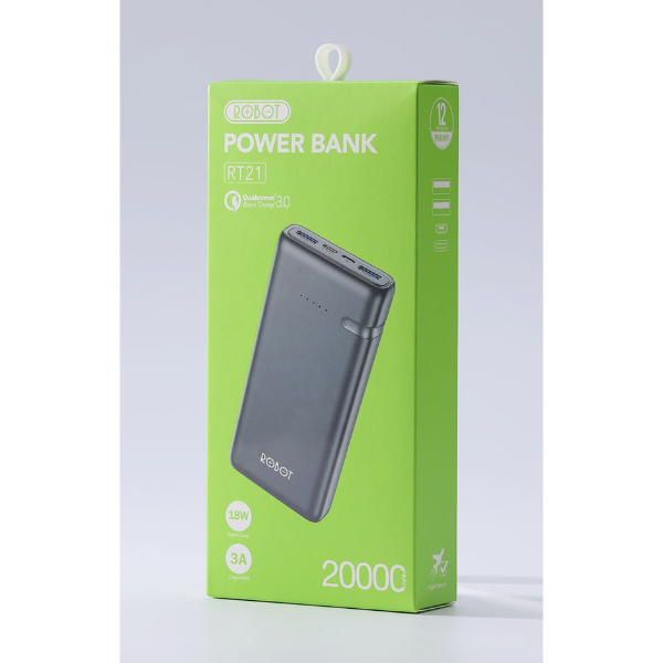 Pin dự phòng 20000mAh sạc nhanh 18W ROBOT RT21 - Xám