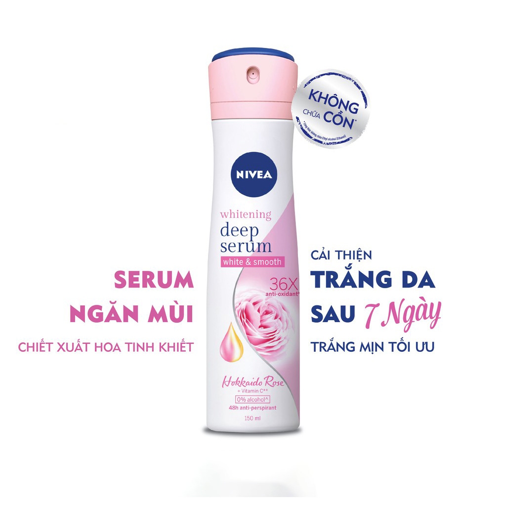 [HCM] Xịt ngăn mùi Nivea serum trắng mịn hương hoa hồng Hokkaido 150ml