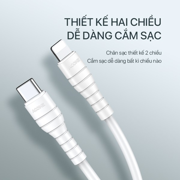 Cáp sạc nhanh Type-C to Lightning 3A 18W ACOME ACL-010 1M - Trắng